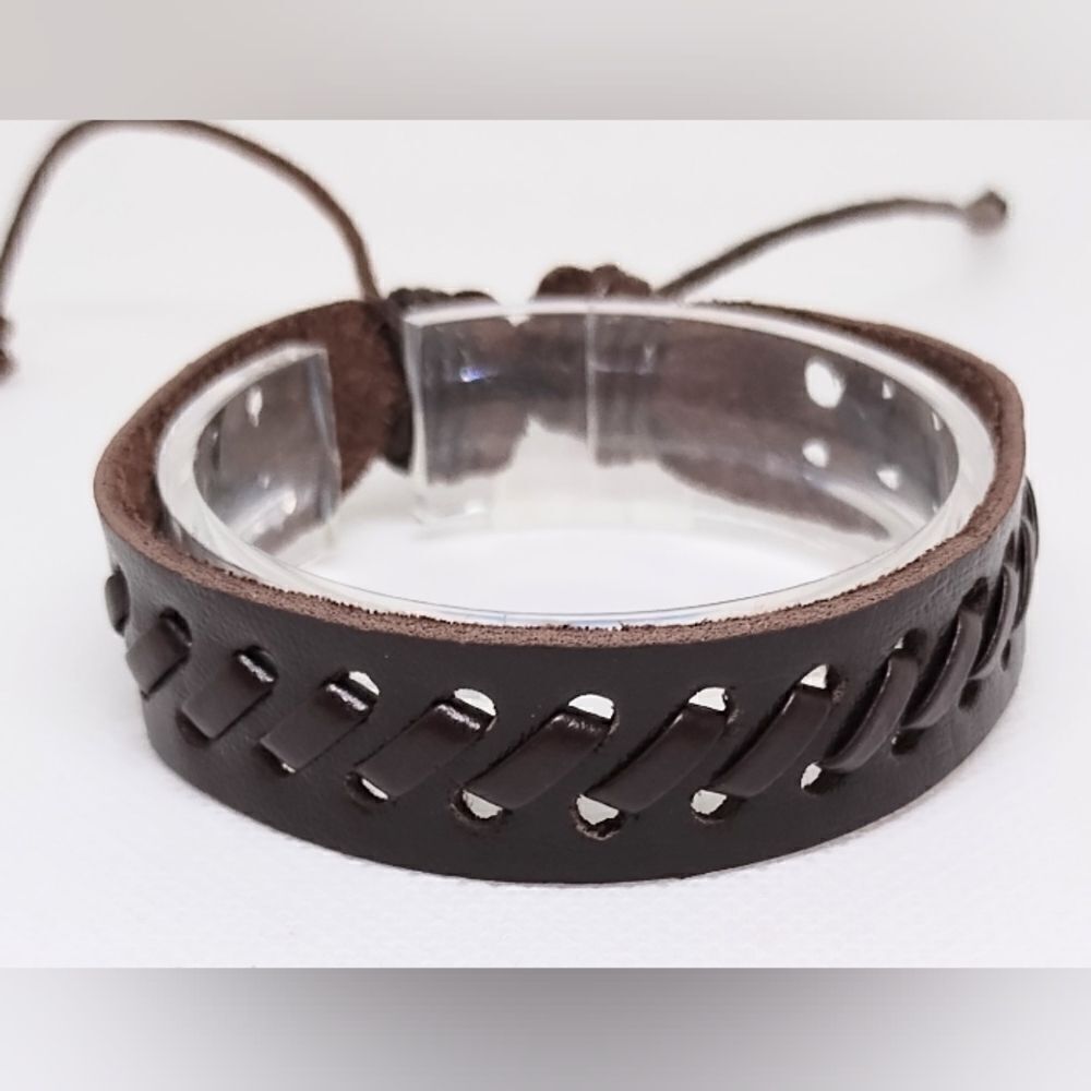 Men's bracelet leather braided brown new e33